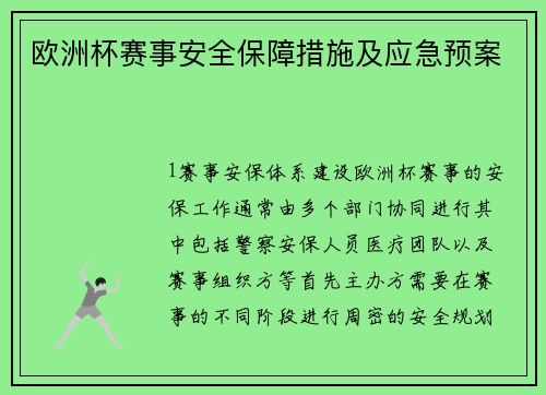 欧洲杯赛事安全保障措施及应急预案